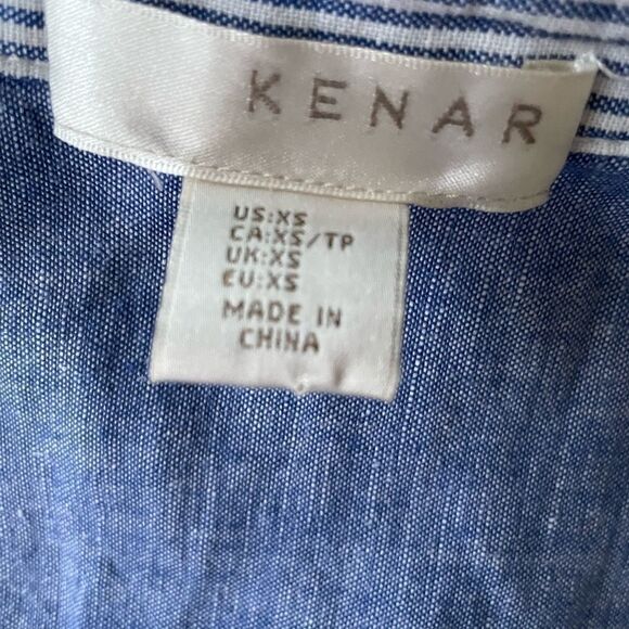 KENAR button front linen blend striped shirt with tab button sleeves, size XS - Picture 7 of 8